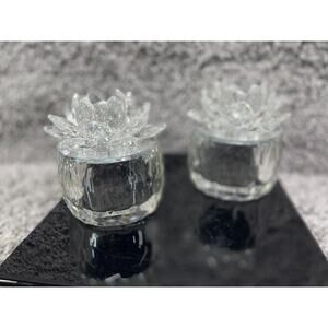 Crystal Clear Glass Flower Lotus Flower Trinket Box Lot Of 2 Home Decoration